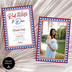 Invitación Blancas rojas y estrellas pendientes 4 de julio Ba