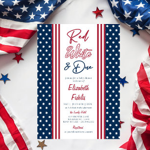 Invitación Blancas rojas y estrellas pendientes 4 de julio Ba