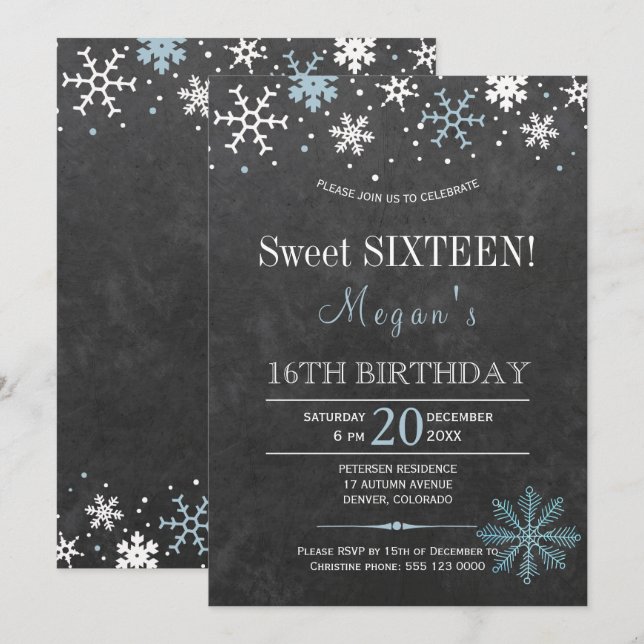 Invitación Blancas y azules flores de nieve chic invierno dul (Anverso / Reverso)