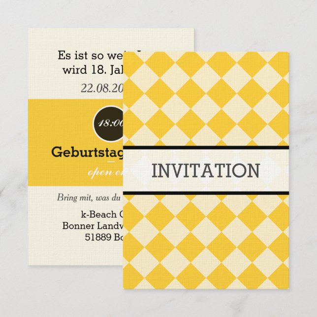 Invitación Blanco, amarillo, negro (Anverso / Reverso)