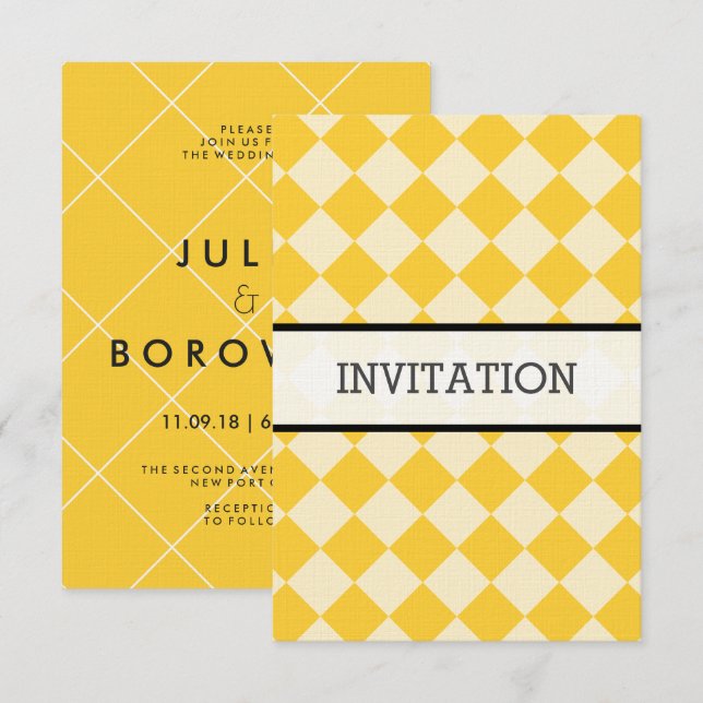 Invitación Blanco, amarillo, negro (Anverso / Reverso)