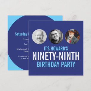 Invitación Blanco azul 99ª foto personalizado de cumpleaños 3