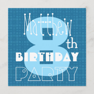 Invitación Blanco azul año 008 del cumpleaños ocho del niño