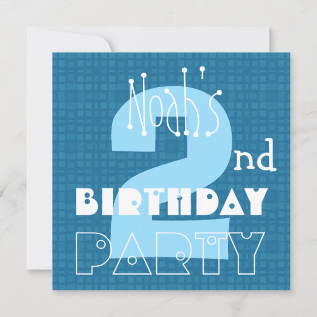 Invitación Blanco azul de dos años de edad del niño 2002 (Anverso)