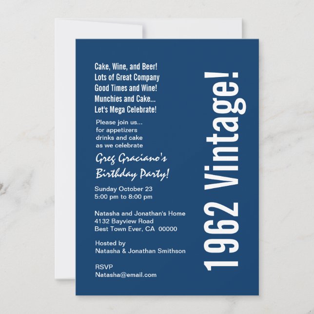 Invitación Blanco Azul Nacido 1962 (Anverso)