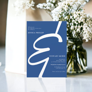 Invitación Blanco azul negrita todo en un boda de caligrafía