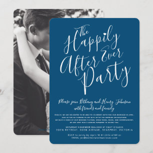 Invitación Blanco azul oscuro felizmente después de la fiesta