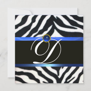 Invitación BLANCO BLANCO AZUL ZEBRA FUR MONOGRAM,Sapphire