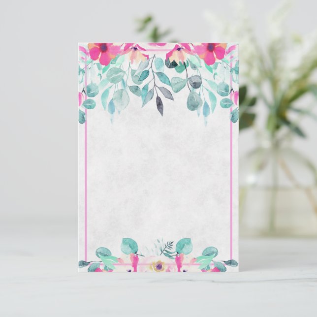 Invitación Blanco boda floral de acuarela de primavera rosada (Anverso de pie)