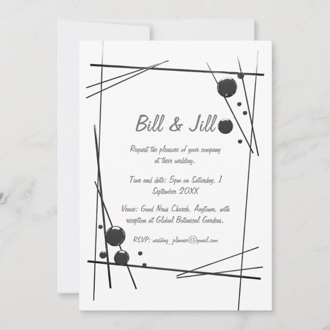 Invitación Blanco Con Negrita Negra Abstracto Accents Boda (Anverso)