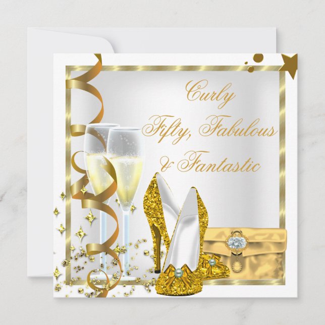 Invitación BLANCO Curly Fabulous Fantastic (Anverso)