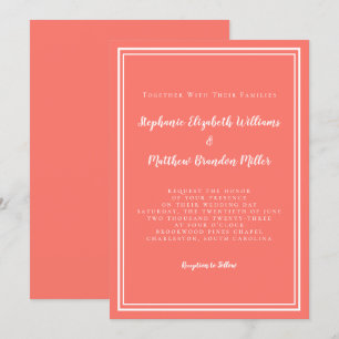 Invitación Blanco de coral de Moda Minimalista simple Boda