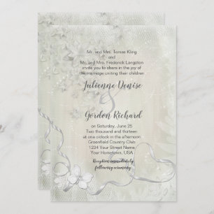 Invitación Blanco de cosecha en Boda de mariposa floral blanc
