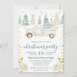 Invitación Blanco de Invierno y Camión Floral de Navidad en D