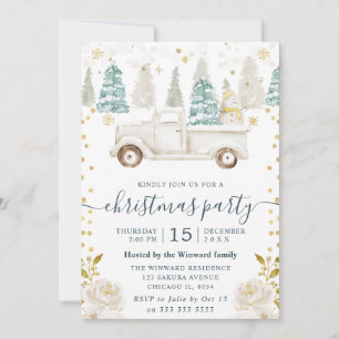 Invitación Blanco de Invierno y Camión Floral de Navidad en D