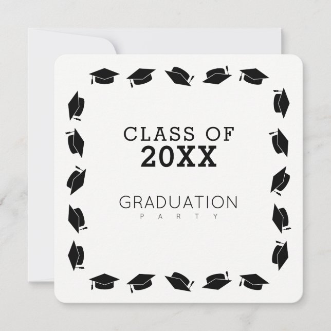 Invitación Blanco de la fiesta de graduación/graduación (Anverso)