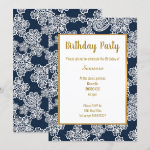 INVITACIÓN BLANCO DE LA MARINA LACE GOLD TRIM ELEGANTE CUMPLE