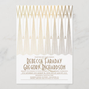Invitación Blanco del art déco y boda geométrica elegante del