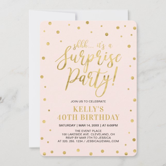 Invitación Blanco & Dorado | Fiesta de Cumpleaños Sorpresa de (Anverso)
