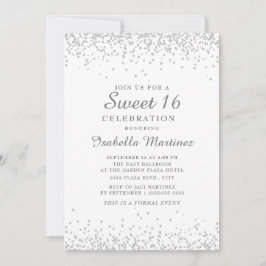 Invitación Blanco Elegante con Brillo Plateado Cumpleaños 16