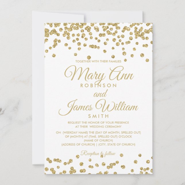 Invitación Blanco elegante de la boda del falso confeti del (Anverso)