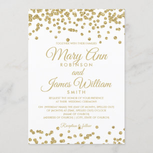 Invitación Blanco elegante de la boda del falso confeti del