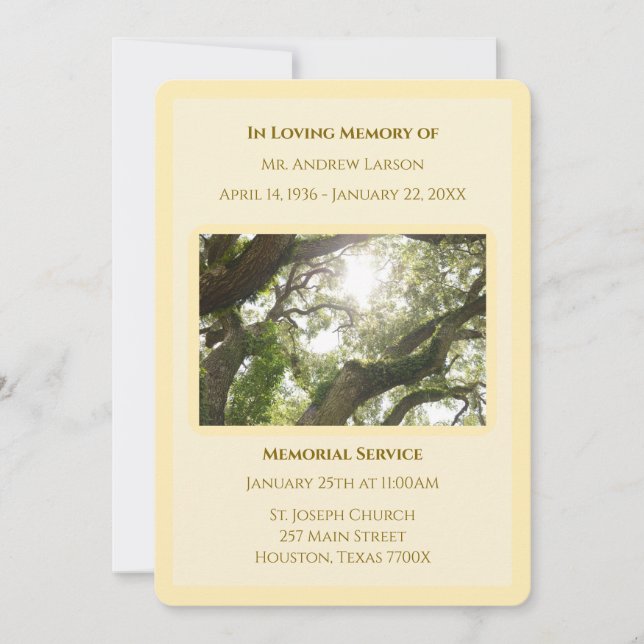Invitación Blanco En El Honorable Funeral Memorial De Los Árb (Anverso)