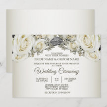 Blanco Floral Verde Beige Elegante Moderno Boda