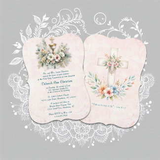 Invitación Blanco floral y cáliz dorado