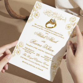 Invitación Blanco Floral y Dorado Compromiso Musulmán Islámic