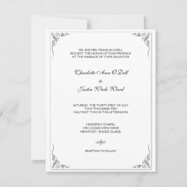 Invitación blanco floreciente;boda (Anverso)