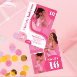 Invitación Blanco Geométrico Único Rosa Cuatro Foto Dulce 16<br><div class="desc">Esta joven y moderna y dulce invitación a la fiesta de 16 años es perfecta para los adolescentes contemporáneos. Presenta formas geométricas abstractas de color rosa cálido, rosa medio y blanco con un tipo de letra negrita que complementa los colores vibrantes. También incluye cuatro fotos del invitado de honor. Es...</div>