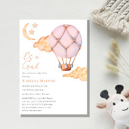 Invitación Blanco globo de aire caliente rosado es un Baby Sh