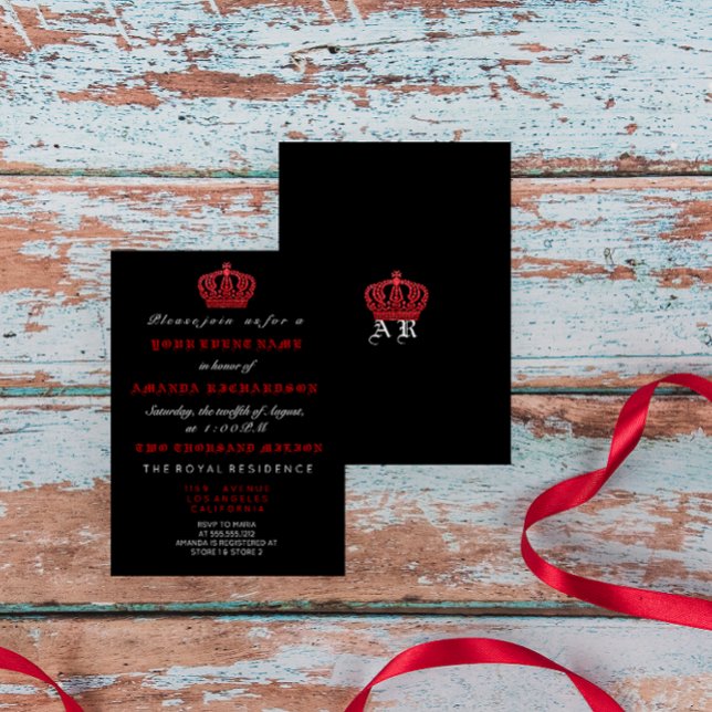 Invitación Blanco gótico, Purpurina de la Corona Roja Negra (Red Black Crown Royal Glitter Gothic White Invitation)