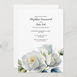 Invitación Blanco limpio | Boda de rosas blancas de color de