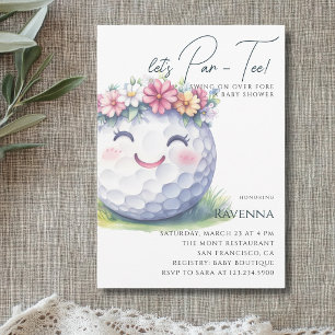 Invitación Blanco Limpio Floral Golf Vamos a Par-Tee Baby Sho