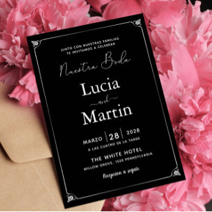 Invitación Blanco Marco negro español Nuestra Boda