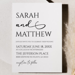 Invitación Blanco minimalista Blanco Simple y Elegante Boda