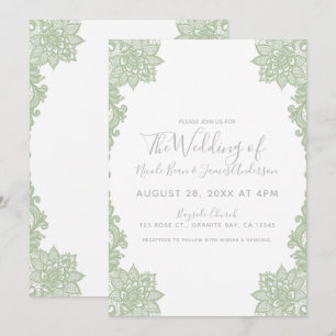 Invitación Blanco Mínimo y Floral de Salvia en Encaje Elegant