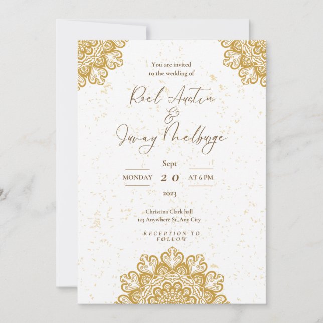 Invitación Blanco Moderno Dorado (Anverso)