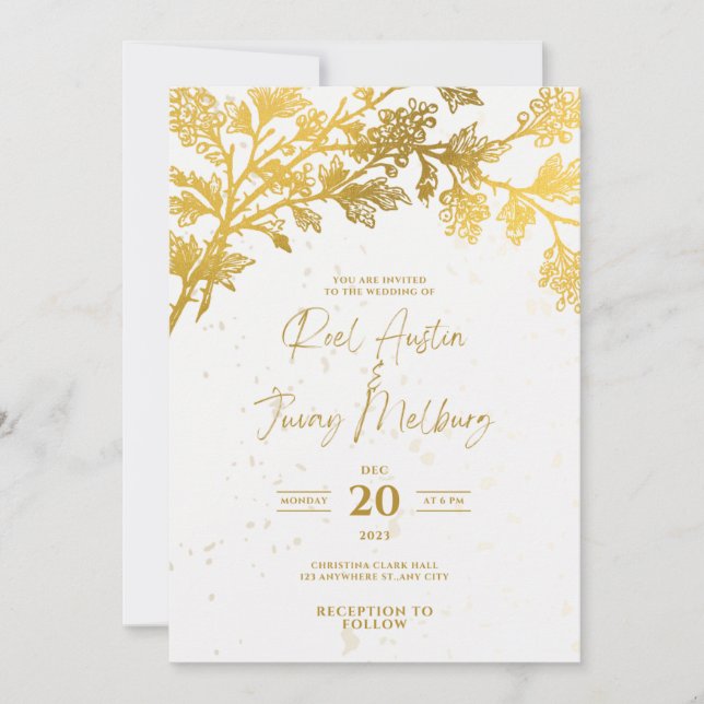 Invitación Blanco Moderno Dorado (Anverso)