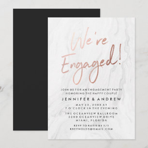 Invitación Blanco Moderno Mármol Rosa Oro Fiesta de Comprom