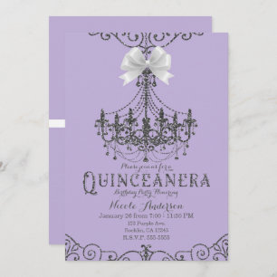 Invitación Blanco morado y plateado Quinceañera 15 15