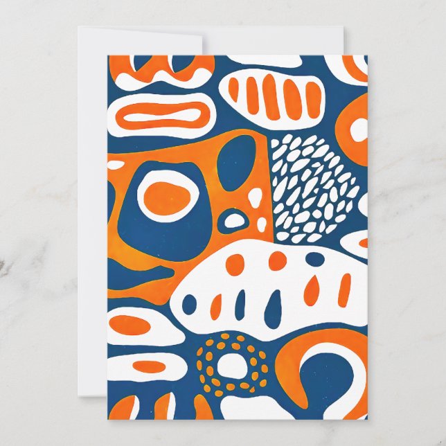 Invitación Blanco naranja azul geométrico retro (Anverso)