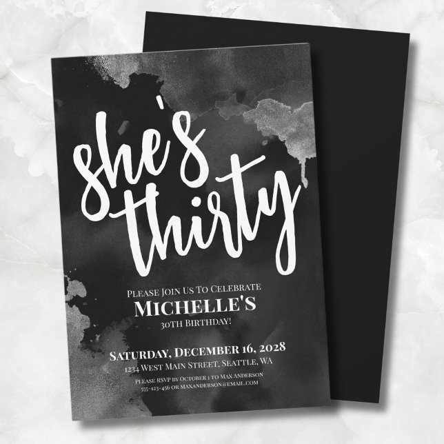Invitación Blanco Negro 30 años (Black White 30th Birthday Invitation)