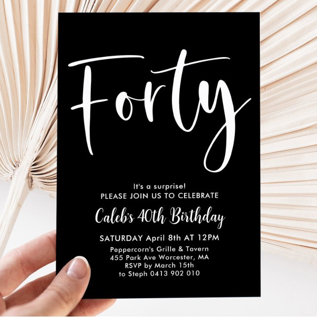 Invitación Blanco negro 40 años hombres modernos (Subido por el creador)
