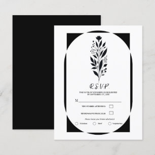 Invitación Blanco Negro Alto Floral Moderno Vintage Boda