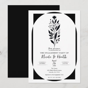 Invitación Blanco Negro Alto Floral Moderno Vintage Compromis