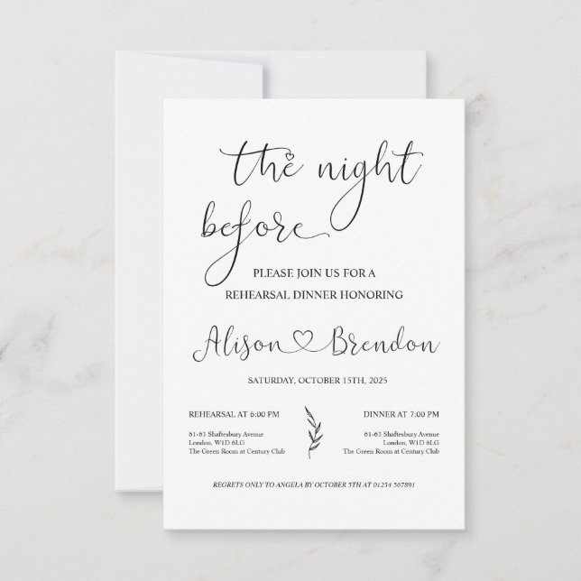 Invitación Blanco Negro Bienvenidos a la Noche Anterior  (Anverso)