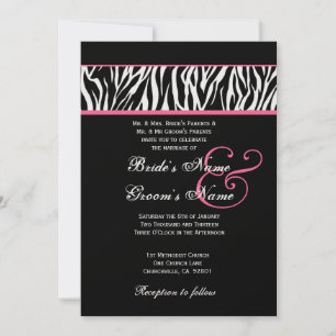 Invitación Blanco negro con papel metálico Boda de cebra rosa